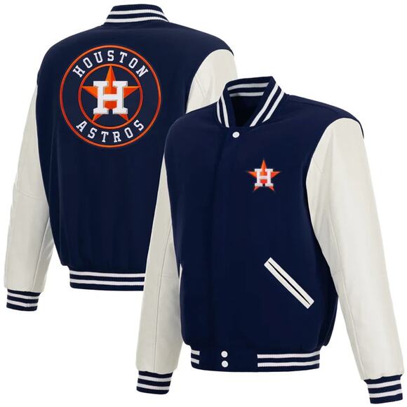 Houston Astros JH Design Reversible Fleece Jacket with Faux Leather Sleeves - Picture 1 of 5